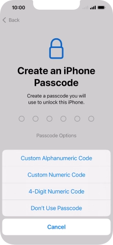Follow the instructions on the screen to turn on the lock code or press Don't Use Passcode.