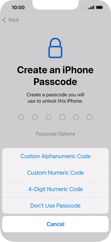 Follow the instructions on the screen to turn on the lock code or press Don't Use Passcode.