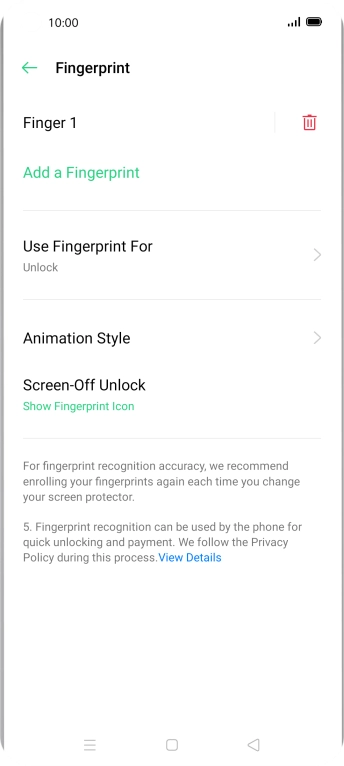 Press the delete icon next to the required fingerprints.