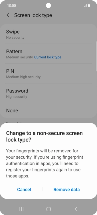 Press Remove data.