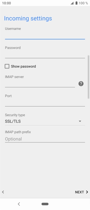 Press the field below 'IMAP server' and key in the name of your email provider's incoming server.