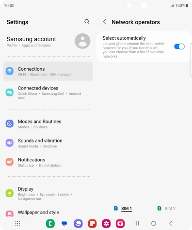 Press the indicator next to 'Select automatically' to turn off the function and wait while your phone searches for networks.