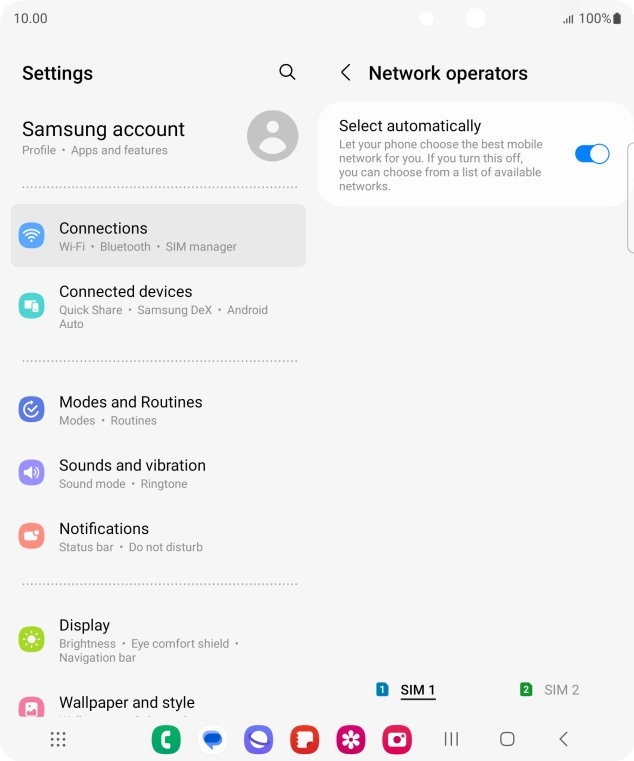 Press the indicator next to 'Select automatically' to turn off the function and wait while your phone searches for networks.