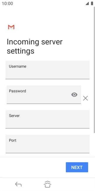 Press the field below 'Username' and key in the username for your email account.