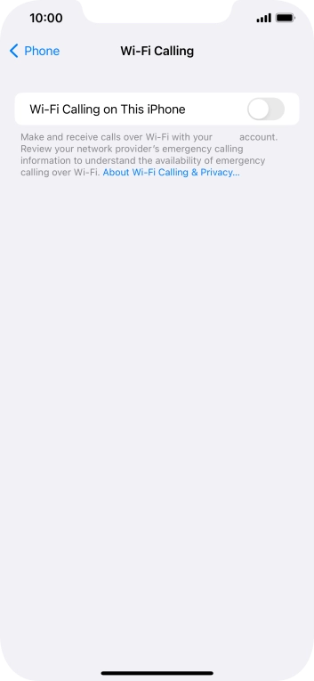 Press the indicator next to 'Wi-Fi Calling on This iPhone' to turn the function on or off.