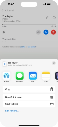 Press the required setting and follow the instructions on the screen to share or save the message.