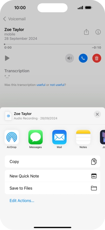 Press the required setting and follow the instructions on the screen to share or save the message.