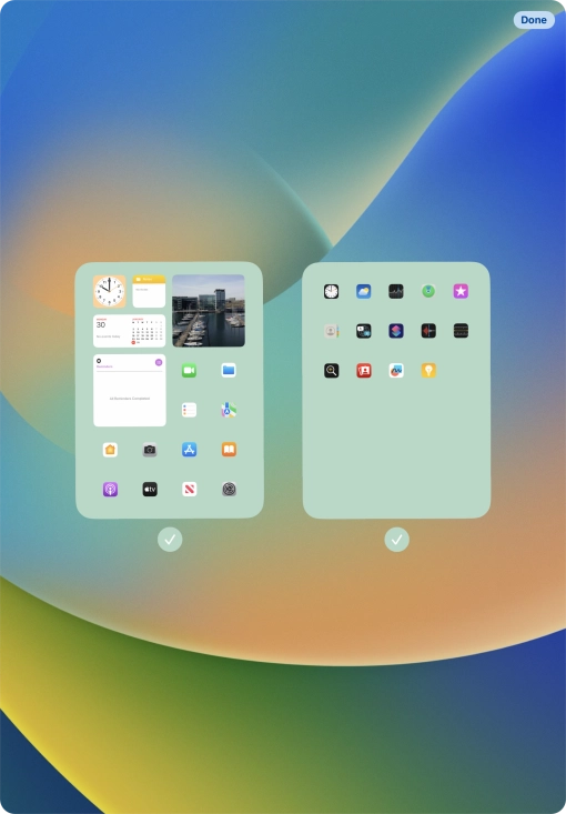 Press the fields below the required home screens to select or deselect them.
