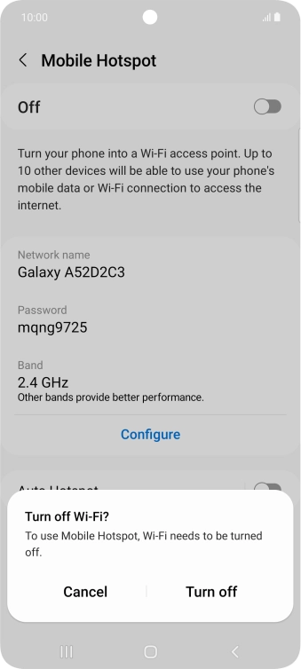 If WiFi is turned on, press Turn off.