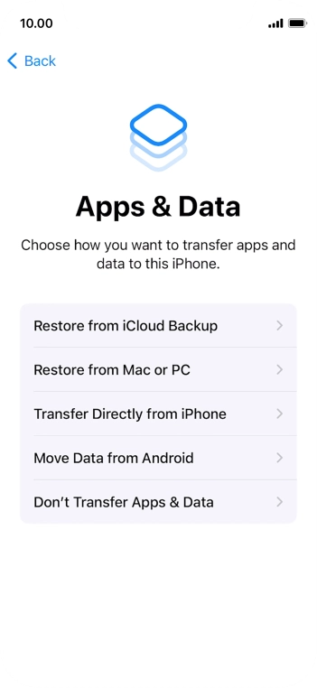 Press Don't Transfer Apps & Data and follow the instructions on the screen to finish the activation.
