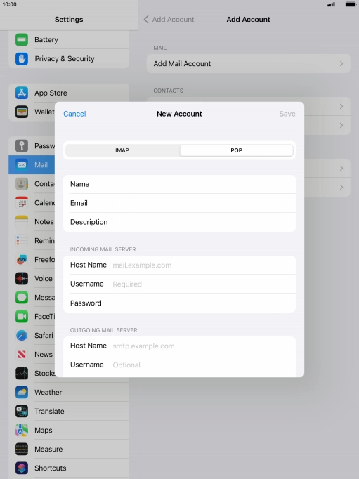 Press Host Name and key in the name of your email provider's incoming server.