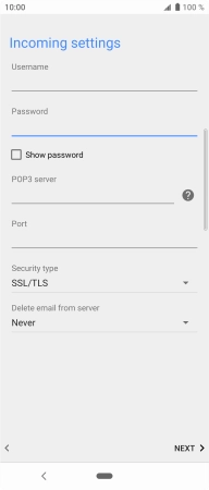 Press the field below 'Username' and key in the username for your email account.