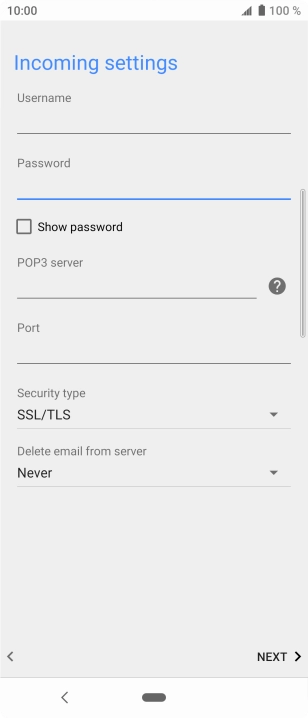 Press the field below 'Username' and key in the username for your email account.