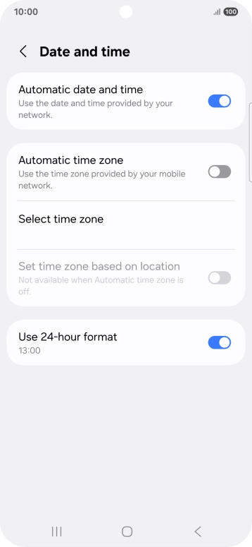 Press the indicator next to 'Automatic time zone' to turn on the function.