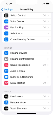 Press the required category below 'HEARING' and follow the instructions on the screen to select the required settings.