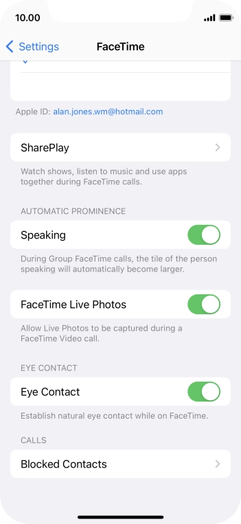 Press the indicator next to 'Eye Contact' to turn the function on or off. Press the indicator next to 'Eye Contact' to turn the function on or off.