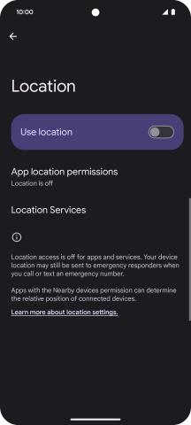 Press the indicator next to 'Use location' to turn the function on or off.