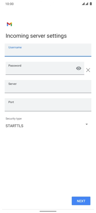 Press the field below 'Server' and key in the name of your email provider's incoming server.