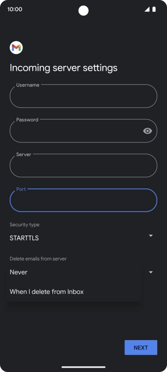 Press Never to keep emails on the server when you delete them on your phone. Press Never to keep emails on the server when you delete them on your phone.
