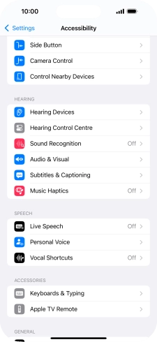 Press the required category below 'HEARING' and follow the instructions on the screen to select the required settings.