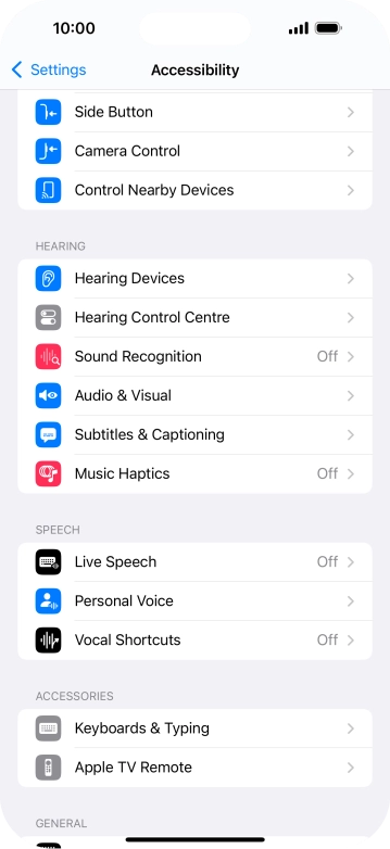 Press the required category below 'HEARING' and follow the instructions on the screen to select the required settings.