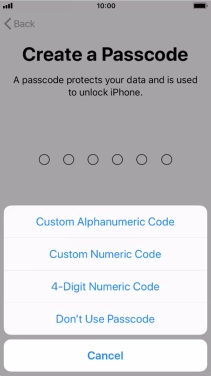 Follow the instructions on the screen to turn on the phone lock code or press Don't Use Passcode.