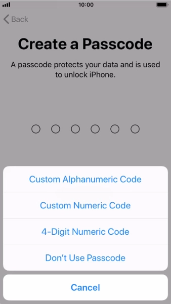 Follow the instructions on the screen to turn on the phone lock code or press Don't Use Passcode.