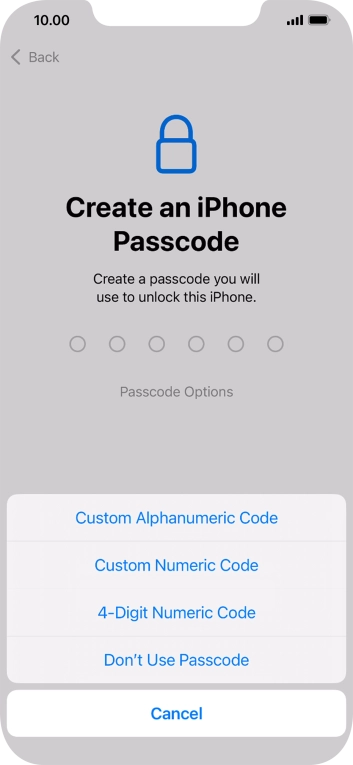 Follow the instructions on the screen to turn on the phone lock code or press Don't Use Passcode. Follow the instructions on the screen to turn on the phone lock code or press Don't Use Passcode.