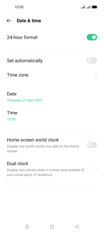 Press the indicator next to 'Set automatically' to turn on the function.