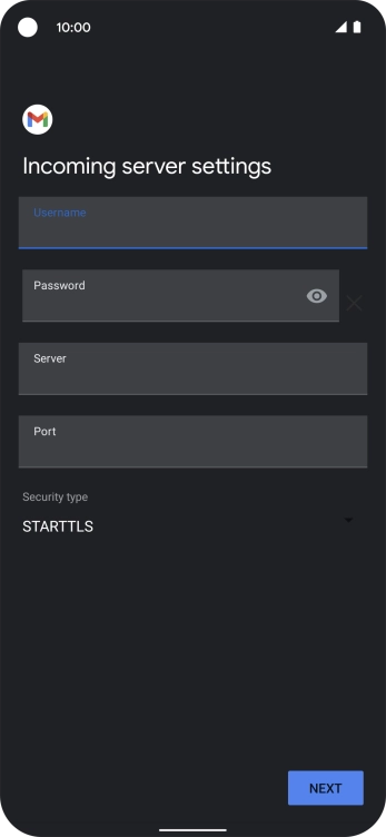 Press the field below 'Server' and key in the name of your email provider's incoming server. Press the field below 'Server' and key in the name of your email provider's incoming server.