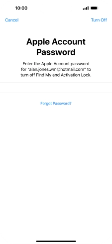Key in the password for your Apple ID and press Turn Off. Wait a moment while the factory settings are restored. Follow the instructions on the screen to set up your phone and prepare it for use.