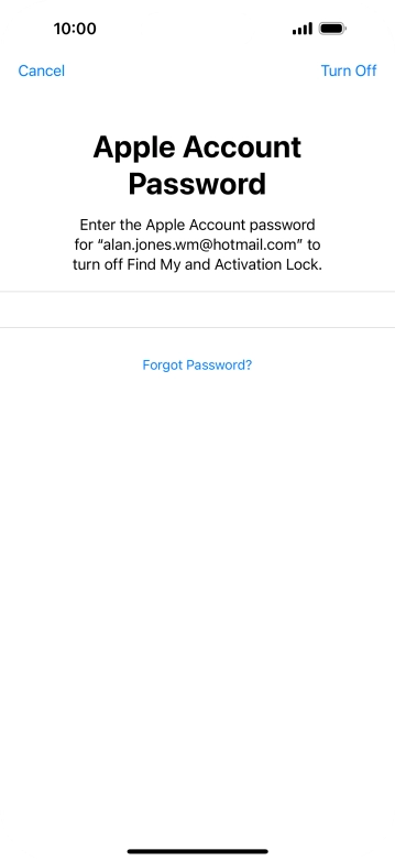 Key in the password for your Apple ID and press Turn Off. Wait a moment while the factory settings are restored. Follow the instructions on the screen to set up your phone and prepare it for use.