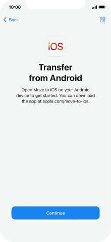 To transfer content to your phone, you need to install the app 'Move to iOS' on the Android phone. When the app is installed, press Continue.