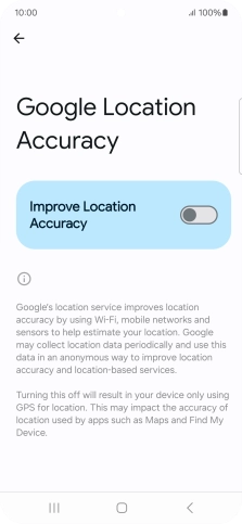 If you press the indicator next to 'Improve Location Accuracy' to turn on the function, your phone can find your exact position using the GPS satellites, the mobile network and nearby WiFi networks. Satellite-based GPS requires a clear view of the sky.