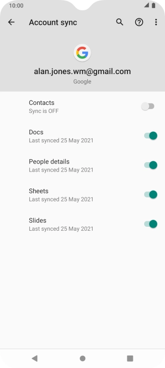 Press the indicator next to 'Contacts' to copy contacts.