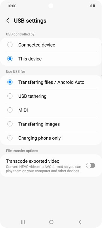 Press Transferring files / Android Auto.