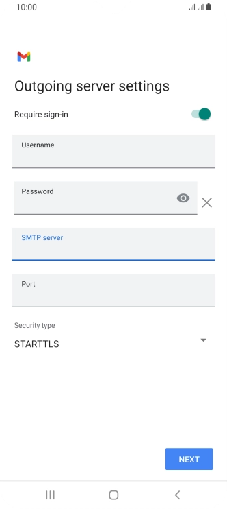 Press the field below 'Port' and key in 25. Press the field below 'Port' and key in 25.