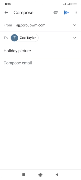 Press the text input field and write the text for your email. Press the text input field and write the text for your email.