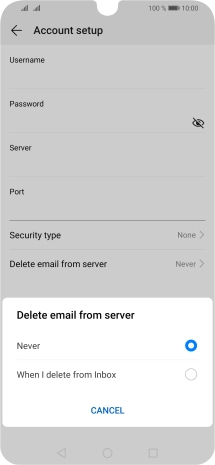 Press Never to keep emails on the server when you delete them on your phone.