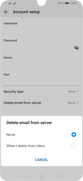 Press Never to keep emails on the server when you delete them on your phone.
