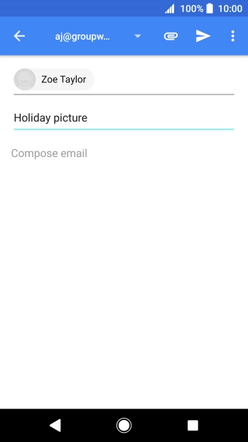 Press the text input field and write the text for your email. Press the text input field and write the text for your email.