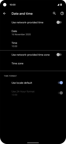 Press the indicator next to 'Use network-provided time' to turn on the function.