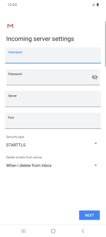 Press the field below 'Server' and key in the name of your email provider's incoming server.