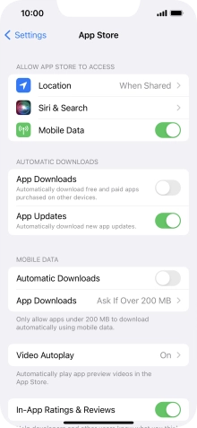 Press the indicator next to 'App Updates' to turn the function on or off.