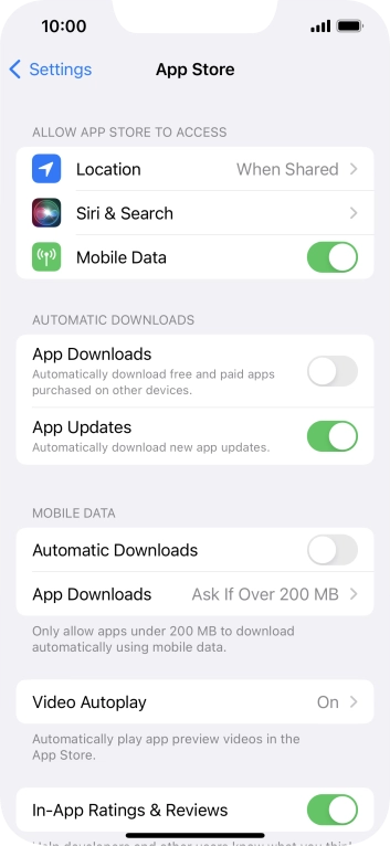 Press the indicator next to 'App Updates' to turn the function on or off.
