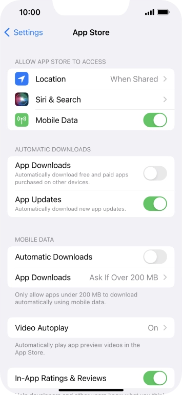 Press the indicator next to 'App Updates' to turn the function on or off.