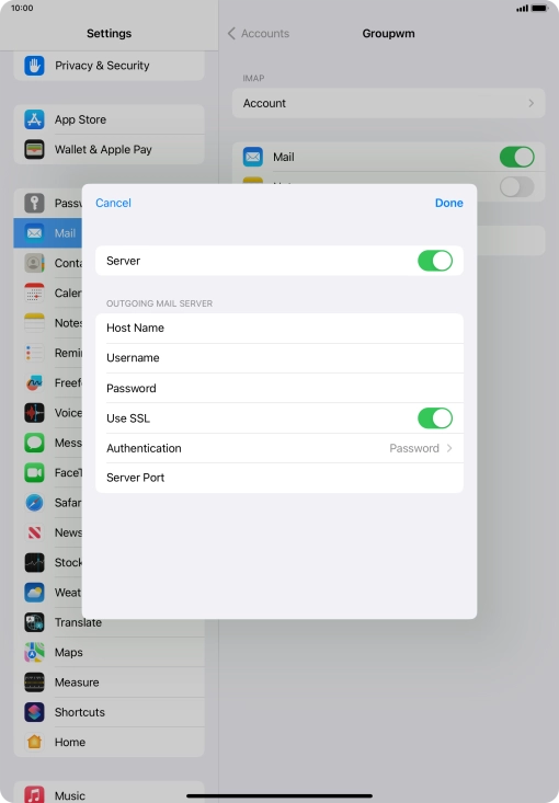 Press the indicator next to 'Use SSL' to turn off the function.