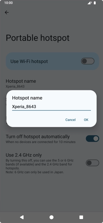 Key in the required WiFi hotspot name and press OK.