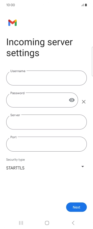 Press the field below 'Username' and key in the username for your email account.