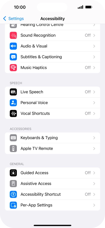 Press the required category below 'SPEECH' and follow the instructions on the screen to select the required settings.